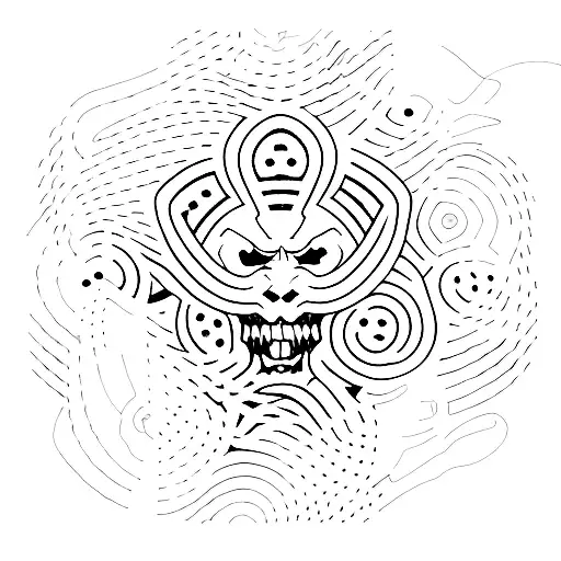 A dotwork illustration of a soccer player surrounded by jujutsu kaisen creatures tattoo design idea