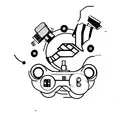 A minimalist tattoo of a clothing store building with a film projector and a game controller on the rooftop tattoo design idea
