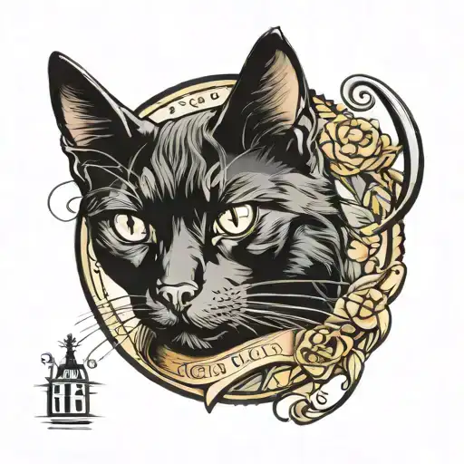 black cat tarot card design tattoo design idea