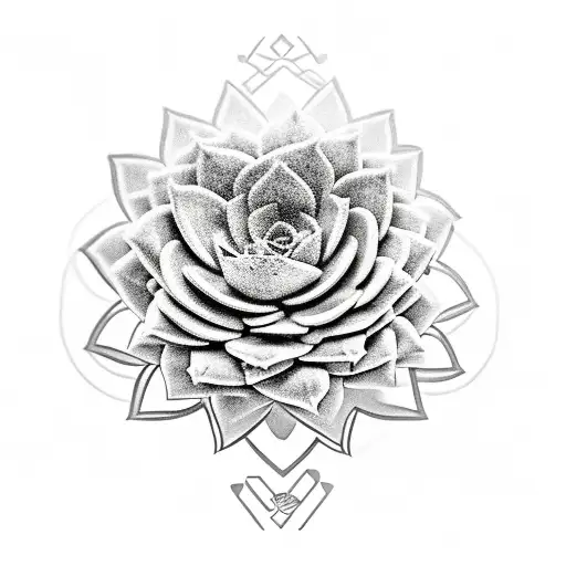 A black-grey tattoo of a succulent flower with musical symbols incorporated into its petals tattoo design idea