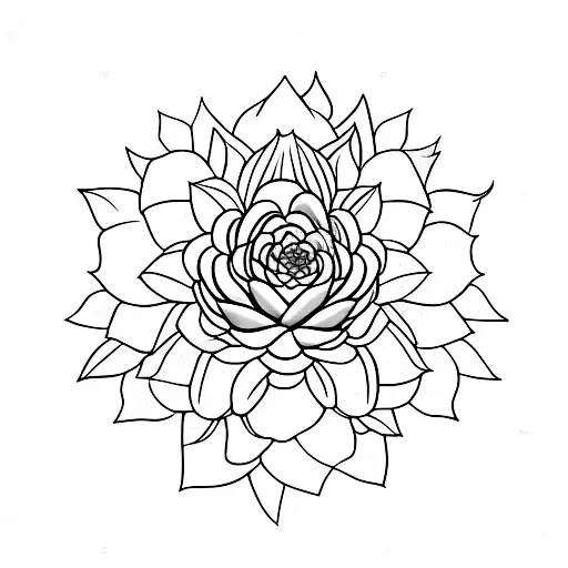 A black-grey tattoo of a succulent flower with musical symbols incorporated into its petals tattoo design idea