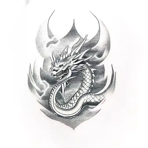 Dragon emerging from a swirling tornado tattoo design idea