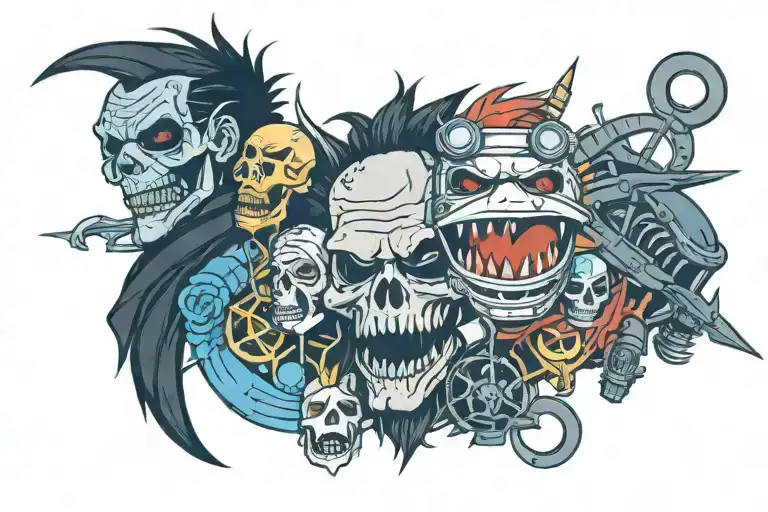 tattoo with bands slipknot, nirvana, my chemical romance, a day to remember, linkin park, silverstein, and paramore. tattoo design idea