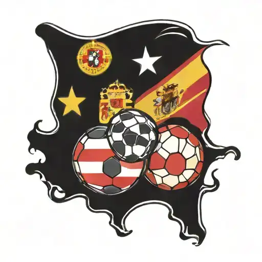 An American flag and a Spanish flag intertwined with soccer balls, representing the client's love for both countries and the sport tattoo design idea