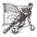 A silhouette of a special forces soldier holding a soccer ball, with the Spanish flag waving in the background tattoo design idea