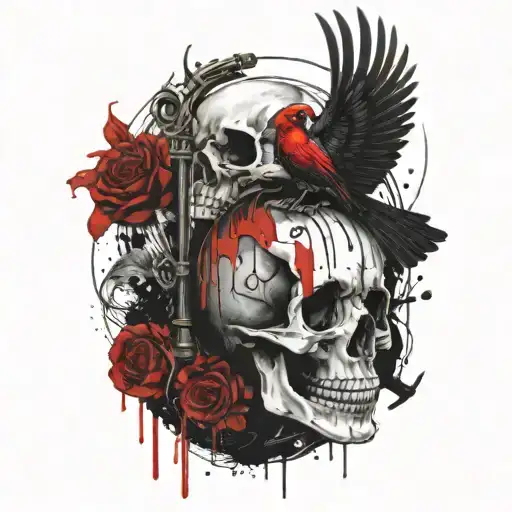 skull and lyre bird tattoo design idea