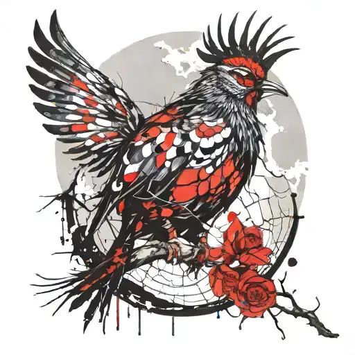 lyrebird in the moon merging together tattoo design idea