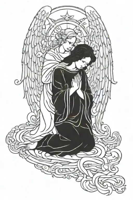 Angels praying tattoo design idea