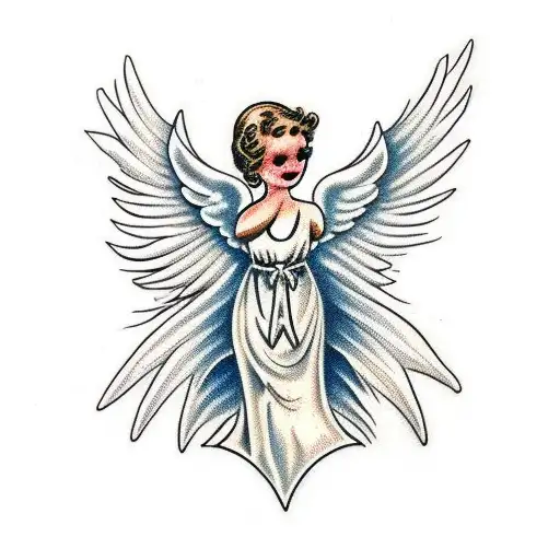 Angel with wings holding dove tattoo design idea
