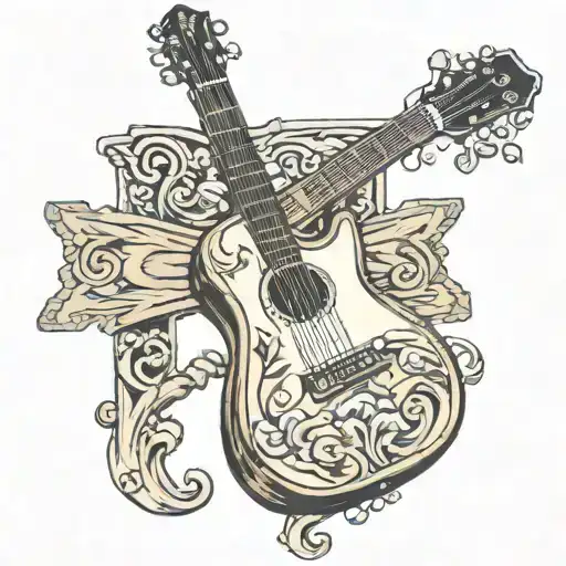 fender guitar in a wooden  cross tattoo design idea