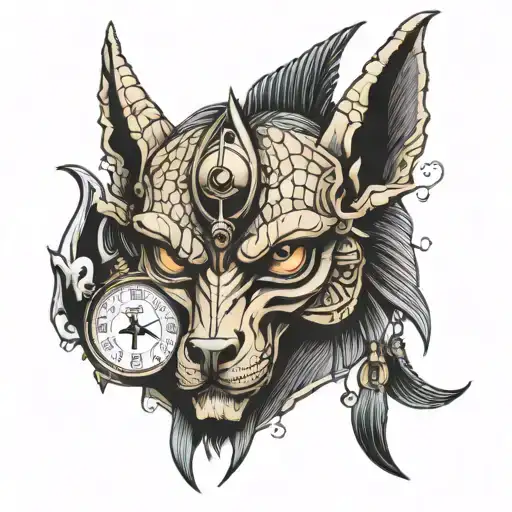 anubis watch scales eye and skull tattoo design idea