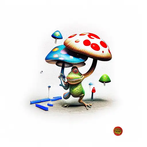 Toad holding a mushroom umbrella tattoo design idea