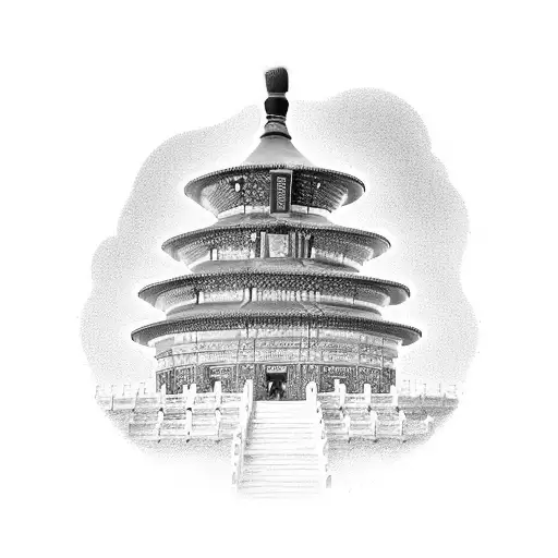 temple of heaven with cloud and a person lightning by a sun tattoo design idea