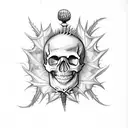 skull with Scottish thistle tattoo design idea