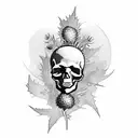 skull with Scottish thistle tattoo design idea
