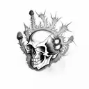 skull with Scottish thistle tattoo design idea