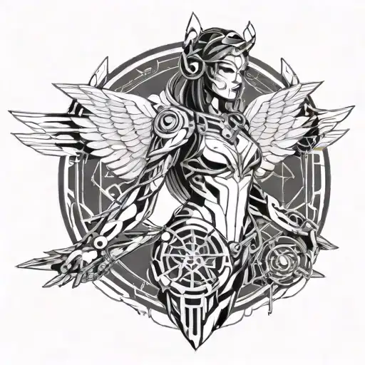 female warrior angel of life tattoo design idea