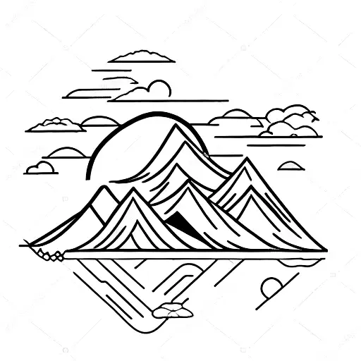 minimalist waterfall with 2 mountains and a cloud  tattoo design idea