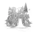 a waterfall in a rainforest tattoo design idea