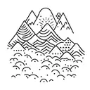 minimalist waterfall with 2 mountains and a cloud  tattoo design idea