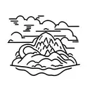 minimalist waterfall with 2 mountains and a cloud  tattoo design idea