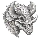 A triceratops skull with intricate dotwork patterns, representing the complexity of paleontology tattoo design idea