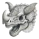 A triceratops skull with intricate dotwork patterns, representing the complexity of paleontology tattoo design idea