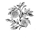 A BOUQUET OF LEMON TREE, WITH FLOWERS, LEAVES AND LEMONS. tattoo design idea