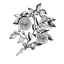 A BOUQUET OF LEMON TREE, WITH FLOWERS, LEAVES AND LEMONS. tattoo design idea
