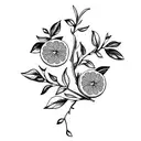 A BOUQUET OF LEMON TREE, WITH FLOWERS, LEAVES AND LEMONS. tattoo design idea