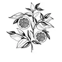 A BOUQUET OF LEMON TREE, WITH FLOWERS, LEAVES AND LEMONS. tattoo design idea