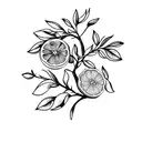 A BOUQUET OF LEMON TREE, WITH FLOWERS, LEAVES AND LEMONS. tattoo design idea