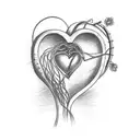 Create a sketch-style tattoo featuring an upward blooming anatomical heart. Include a wire whisk representing baking extending from the heart. Incorporate the name Vicente subtly and creatively within the heart. tattoo design idea