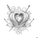 Create a sketch-style tattoo featuring an upward blooming anatomical heart. Include a wire whisk representing baking extending from the heart. Incorporate the name Vicente subtly and creatively within the heart. tattoo design idea