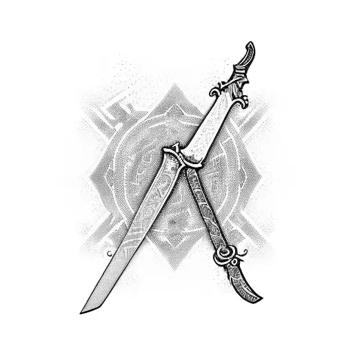 sword with a bisexual pride flag draped on it  tattoo design idea