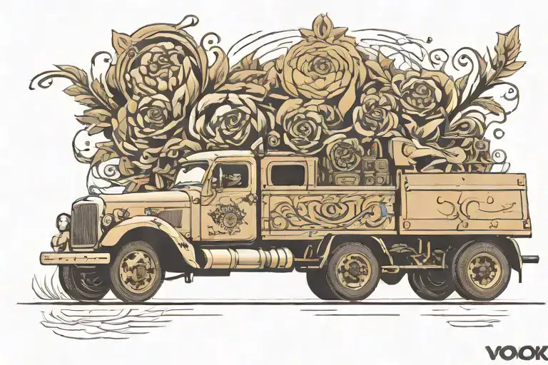 semi truck volvo 240 name tattoo design idea