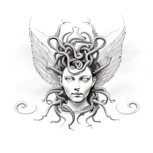 Medusa head with wings behind tattoo design idea