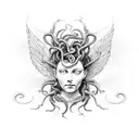 Medusa head with wings behind tattoo design idea