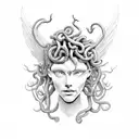 Medusa head with wings behind tattoo design idea