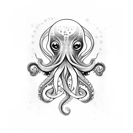 octopus with dots and thick lines and fine lines tattoo design idea