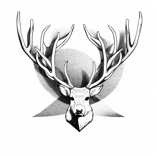 stag with huge antlers inside triange with geometric tattoo design idea