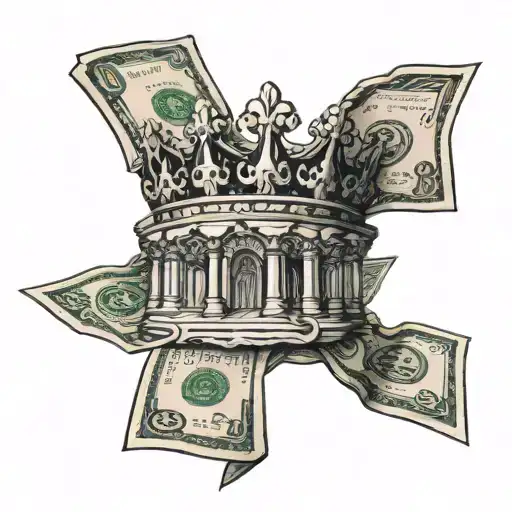 A tattoo design featuring a stack of money with a crown on top symbolizing power and respect tattoo design idea