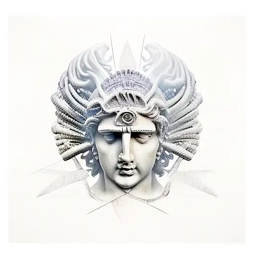 alexander the great statue and zue lightning tattoo design idea