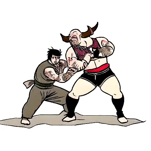 A traditional style tattoo of a bull and bear fighting over money tattoo design idea