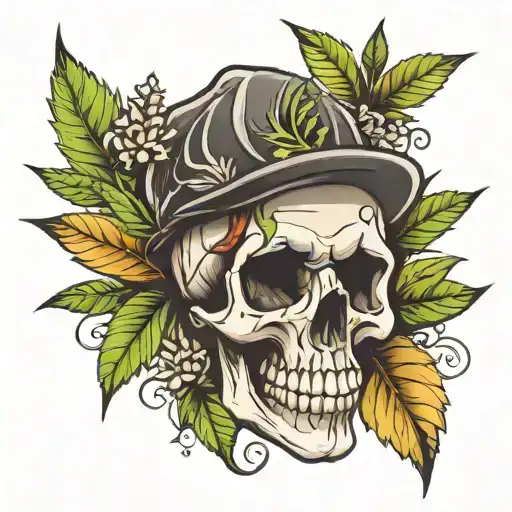 skull and weed leaf tattoo design idea