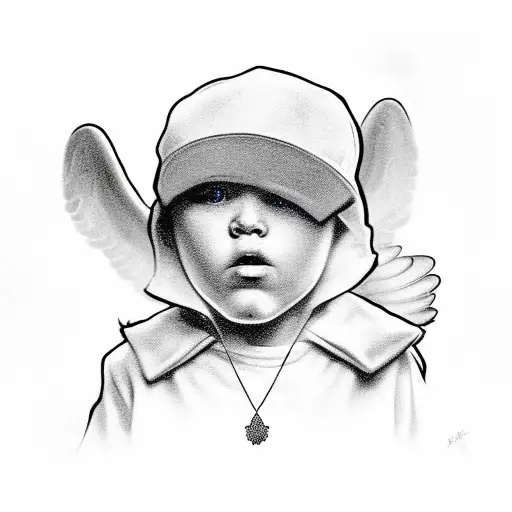 gangster kid ANGEl with a lot of jewelry  tattoo design idea