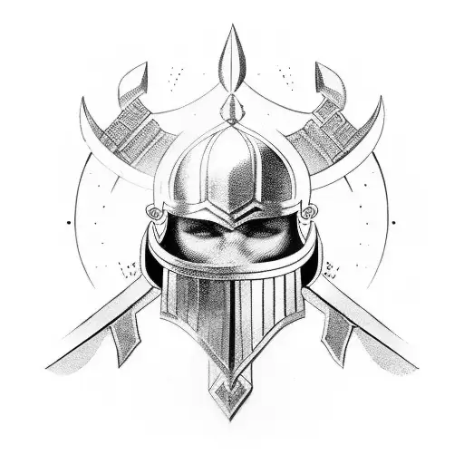 Gladiator helmet with crossed swords tattoo design idea
