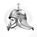 Gladiator helmet with crossed swords tattoo design idea