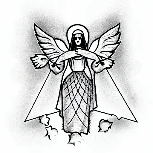 Angel of death ss a nuns urrounded by roses. Star of David framing. tattoo design idea