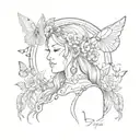 virgo maiden with butterflies flowers and dream catcher and my name "kaye" tattoo design idea